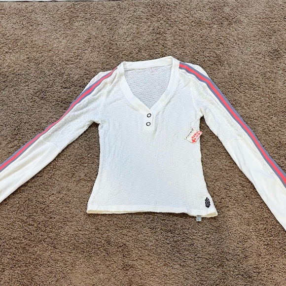 Free People Women's Recovery Long-Sleeve Henley Layer CD4 White Combo XL NWT - Picture 1 of 3